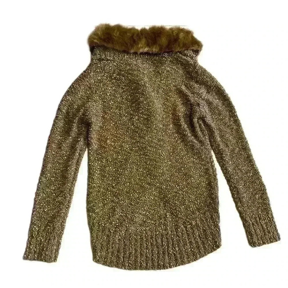Slonl Wool Blended Long Sleeve Sweater with Faux Fur Trim Golden Threads Size M - Picture 9 of 13